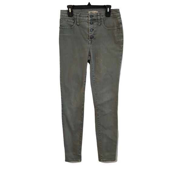 Madewell 26 Jeans 9" High Rise Skinny Button Fly Gray Green Garment Dyed - Picture 1 of 10